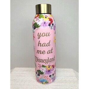 NEW "YOU HAD ME AT DISNEYLAND RESORT" Stainless Pink Mickey Flower Water Bottle